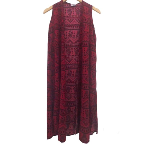 LuLaRoe Joy Vest XS NEW Red Hamsa Hand Longline Duster Coverup - Picture 1 of 8